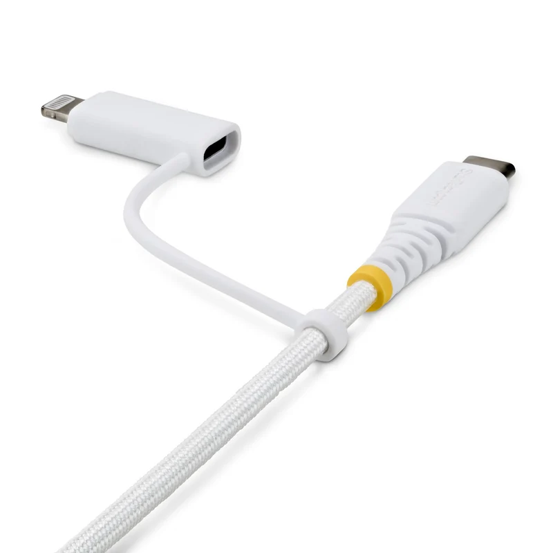 StarTech.com 2m (6ft) 2-in-1 Rugged USB-C Charging Cable with Lightning Adapter, 30W/60W (3A), Apple MFi Certified, Braided USB C Charger Cord for iPhone/iPad/Android