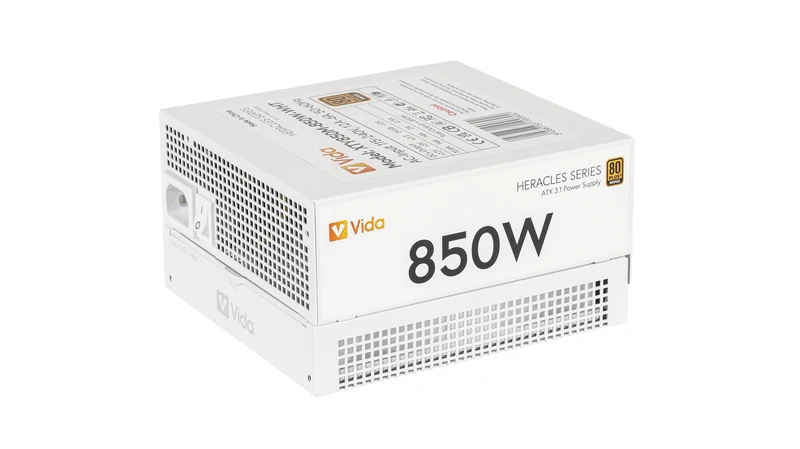 VIDA 850W Heracles White ATX 3.1 Gaming PSU, 80+ Bronze, 140mm Ultra-Quiet FDM Fan, Flat White Cables, PCIe 5.1, Power Lead Not Included power supply unit 24-pin ATX