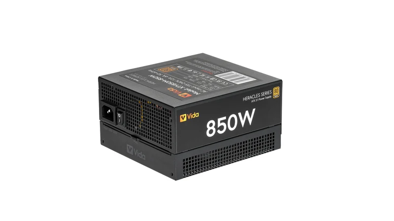 VIDA 850W Heracles Black ATX 3.1 Gaming PSU, 80+ Bronze, 14cm Ultra-Quiet FDM Fan, Flat Black Cables, PCIe 5.1, Power Lead Not Included power supply unit 24-pin ATX