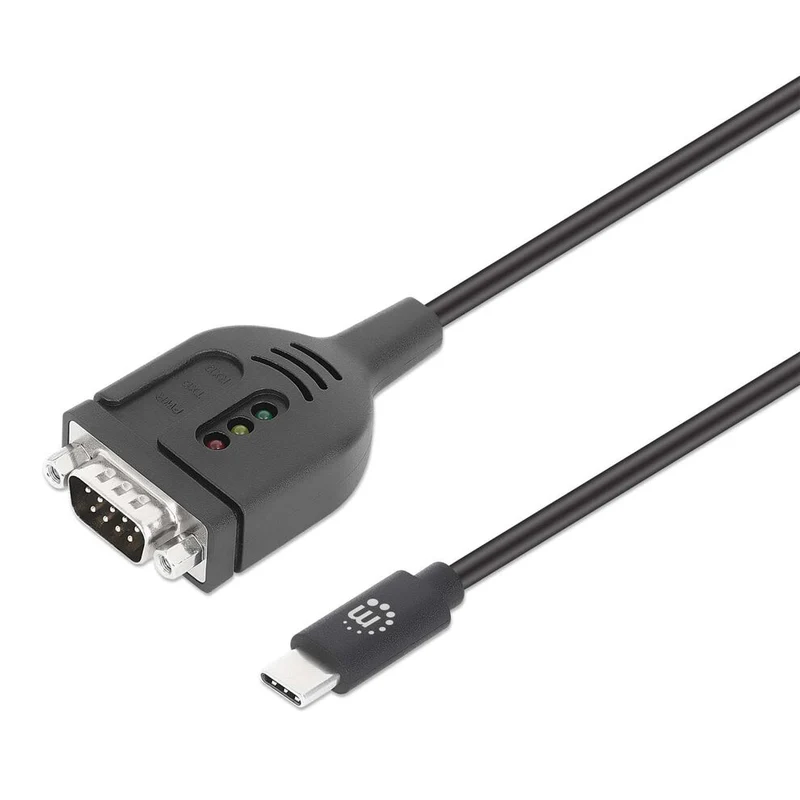 Manhattan USB-C to Serial Converter cable, 1m, Male to Male, Serial/RS232/COM/DB9, Prolific PL2303GT Chip, Black cable, Three Years Warranty