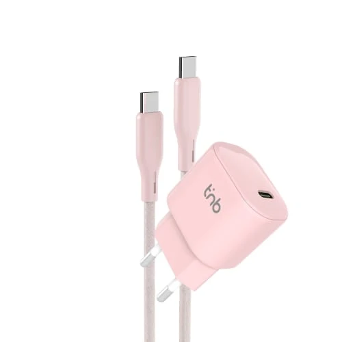 Pack de charge secteur 1 USB-C 30W + câble USB-C Power Delivery rose