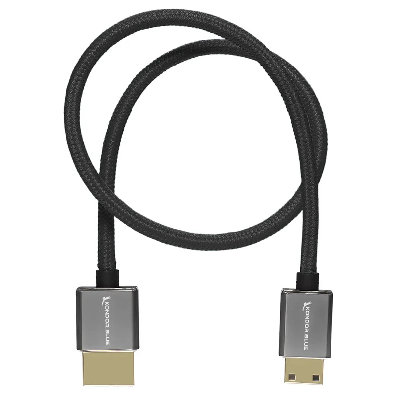 Kondor Blue Mini HDMI to Full HDMI 16" Straight Cable Braided (Raven Black)