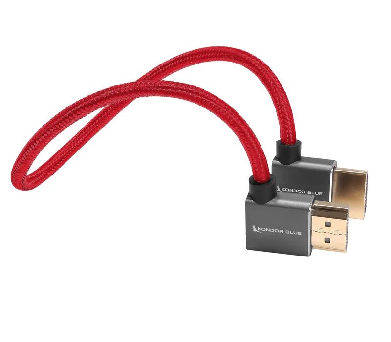 Kondor Blue 12” Right Angle to Left Angle Full HDMI Straight Cable (Cardinal Red)