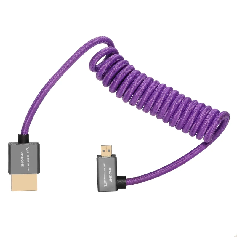 Kondor Blue Gerald Undone MK2 Full HDMI to Right Angle Micro HDMI Cable 12"-24" Coiled (Purple)(Right Angle (R5/R6)