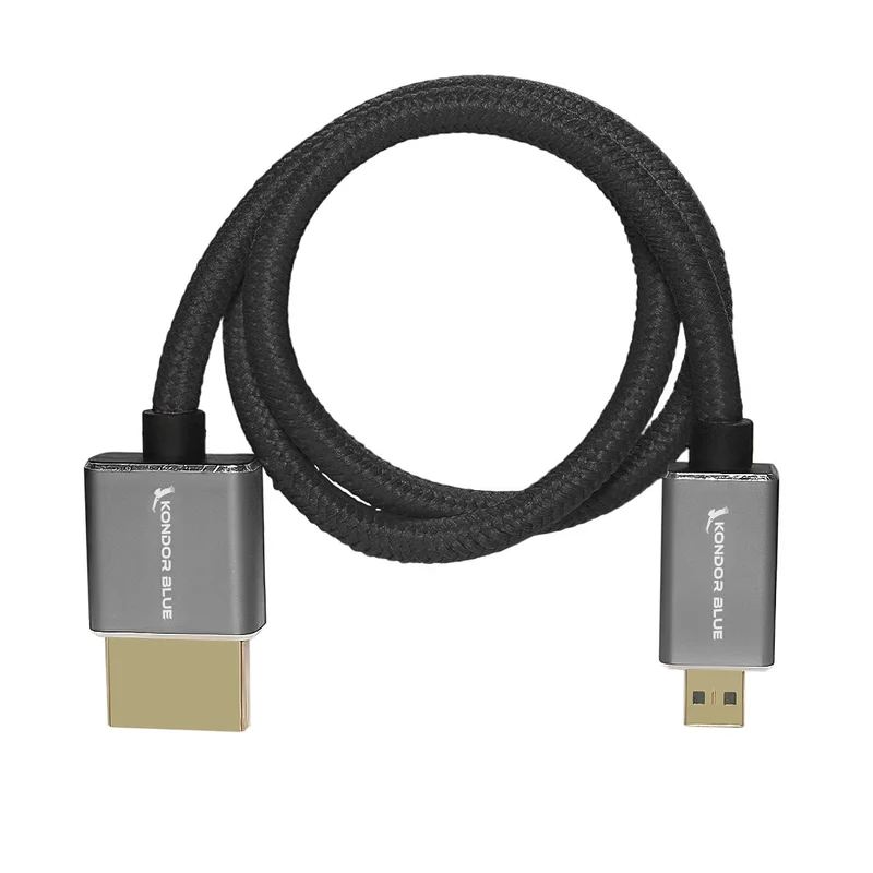Kondor Blue Micro HDMI to Full HDMI 16" Straight Cable Braided (Raven Black)