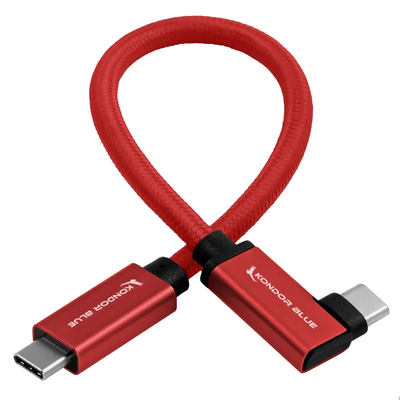 Kondor Blue USB C to USB C Cable for SSD Recording & Charging - 8K Data and Power Delivery (Right Angle) (8.5") (Cardinal Red)