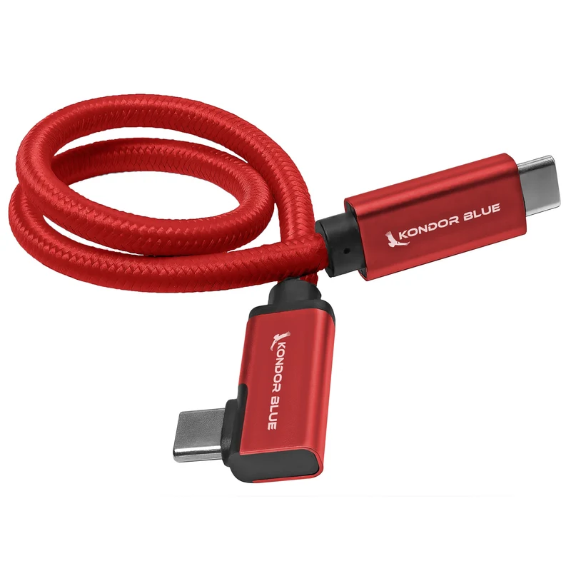 Kondor Blue USB C to USB C Cable for SSD Recording & Charging - 8K Data and Power Delivery (Right Angle) (12") (Cardinal Red)