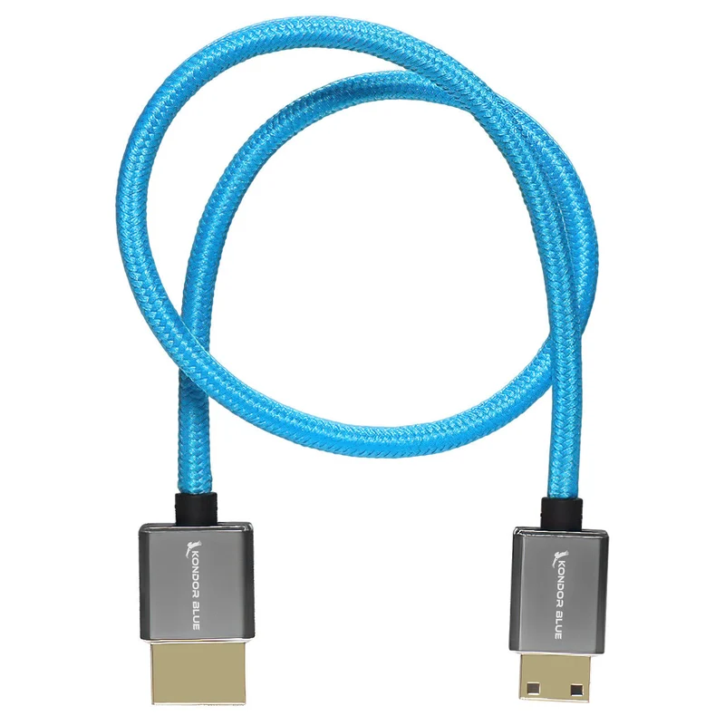 Kondor Blue Mini HDMI to Full HDMI 16" Straight Cable Braided (Kondor Blue)