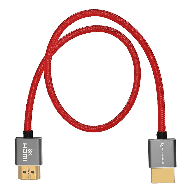 Kondor Blue 8K HDMI 2.1 17" Braided Cable for on Camera Monitors (Cardinal Red)