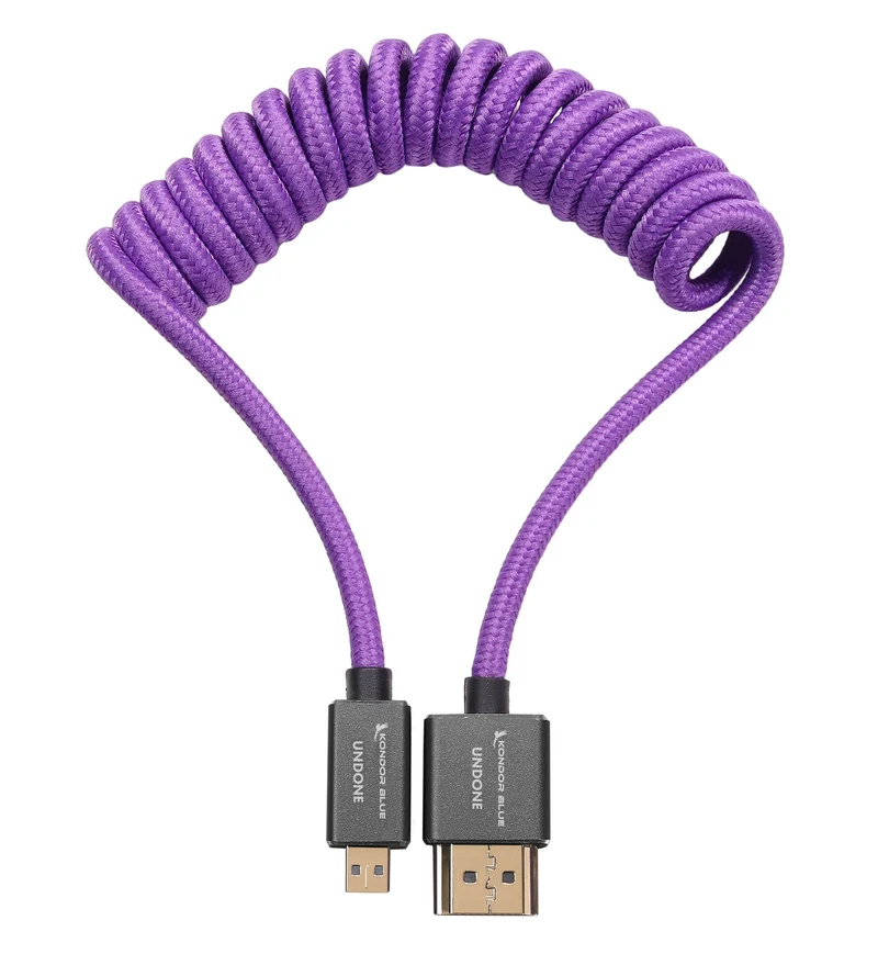 Kondor Blue Gerald Undone MK2 Micro HDMI to Full HDMI Cable 12"-24" Coiled (Purple)