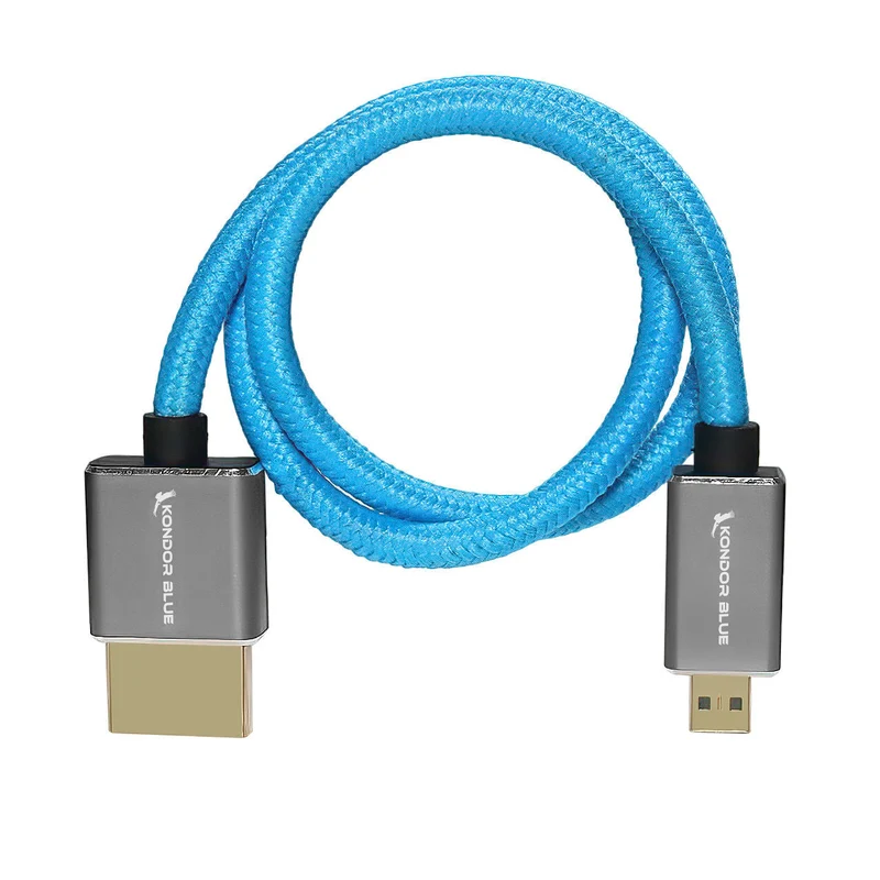 Kondor Blue Micro HDMI to Full HDMI 16" Straight Cable Braided (Kondor Blue)