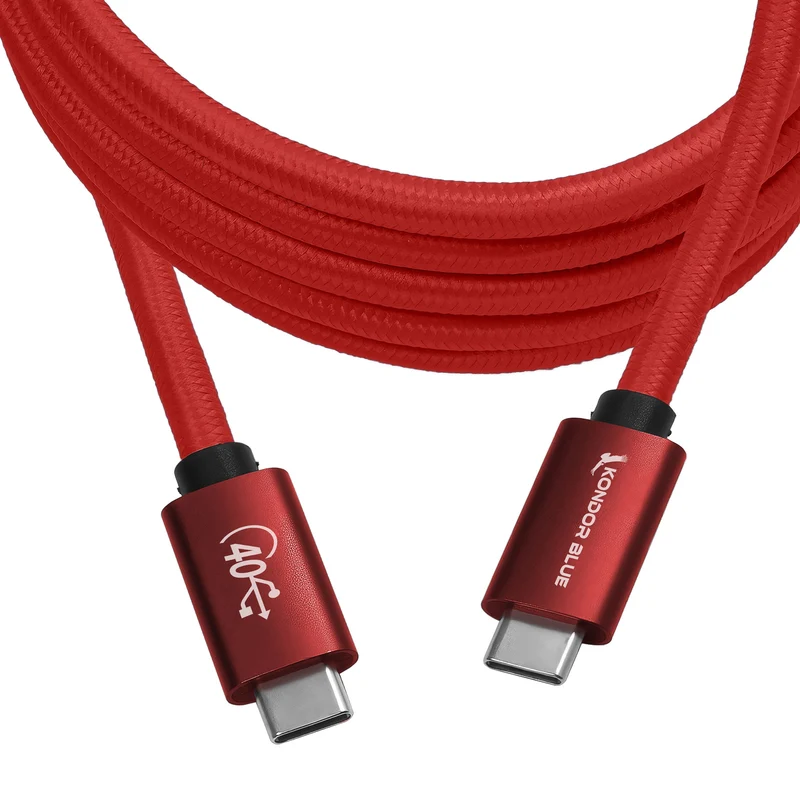 Kondor Blue THUNDERBOLT 4 USB 4.0 TYPE C CABLE BLAZING 40G SPEEDS 5A 100W STRAIGHT 6 FT (Cardinal Red)