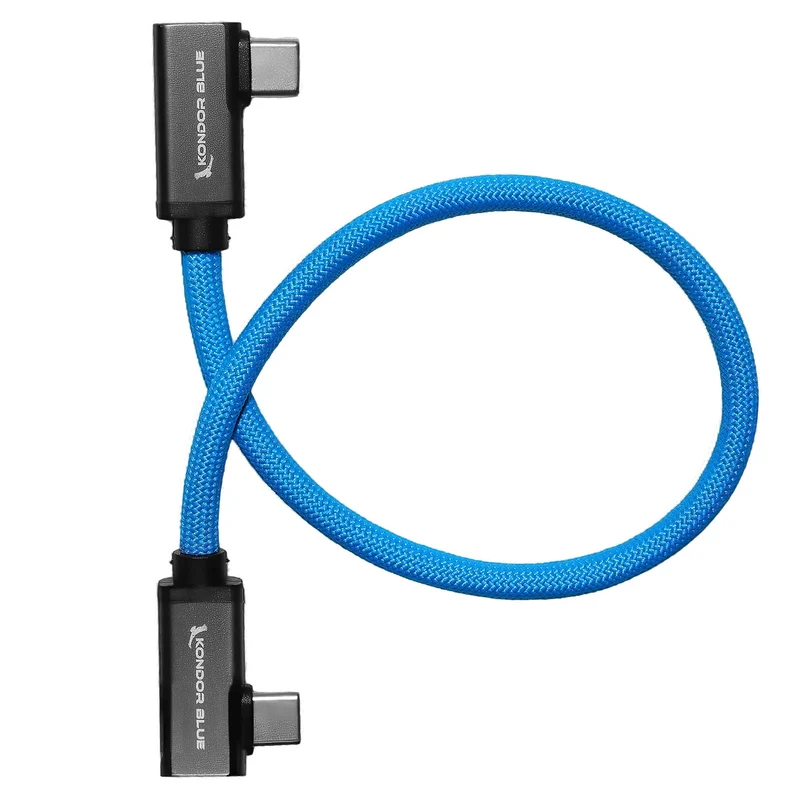 Kondor Blue Dual Right Angle 12" USB-C Braided Cable for 8K Data and Power Delivery (Kondor Blue)