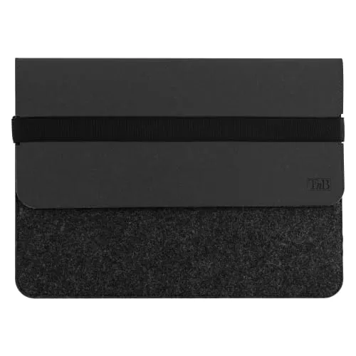 Pochette PC 13-14" française éco en cuir et feutrine - noir/gris