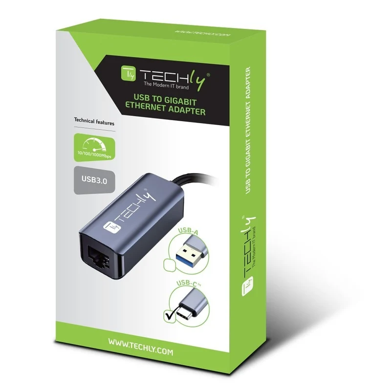 Techly IDATA USB-ETGIGA-CA Carte/Adaptateur réseau USB-C vers RJ45 Gigabit Ethernet