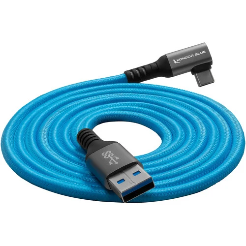 Kondor Blue USB A TO USB C RIGHT ANGLE HIGH SPEED DATA AND POWER CABLE 3A 60W 5G (10 FEET)