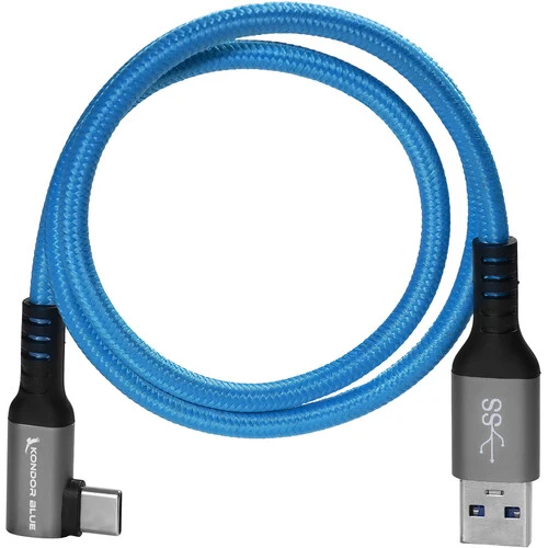 Kondor Blue USB A TO USB C RIGHT ANGLE HIGH SPEED DATA AND POWER CABLE 3A 60W 5G (5 FEET)