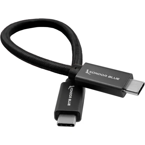 Kondor Blue USB C to USB C High Speed Cable for SSD Recording (8.5") (Raven Black)