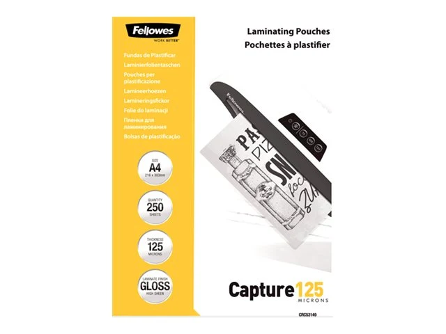 FELLOWES POCHETTES A PLASTIFIER 125MIC 250PC