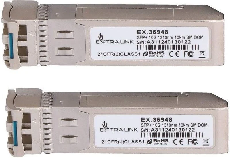 Extralink SFP+ 10G 2-pack | Module SFP+ | 10Gbps, LC/UPC, 1310nm, 10km, mode unique, DOM, dédié pour HP/ARUBA