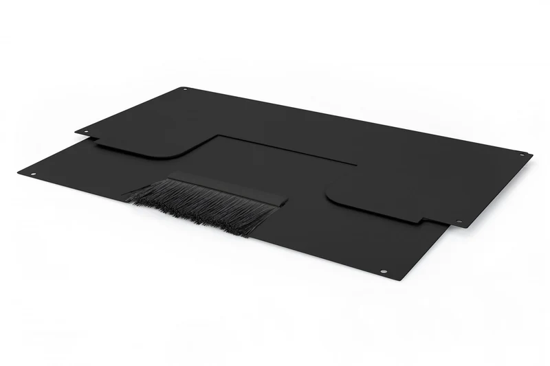 Panneau de fermeture supérieur / inférieur pour support de montage avec entrée de câble brossée, noir (RAL 9005)