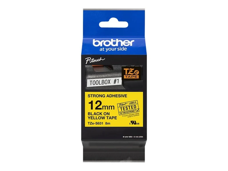 BROTHER P-TOUCH TZE-S631 noir sur jaune 12mm extra gluey