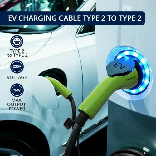 Qoltec 52472 Câble EV Type 2 pour la recharge de voiture | 230V | 7KW | 32A | 5M