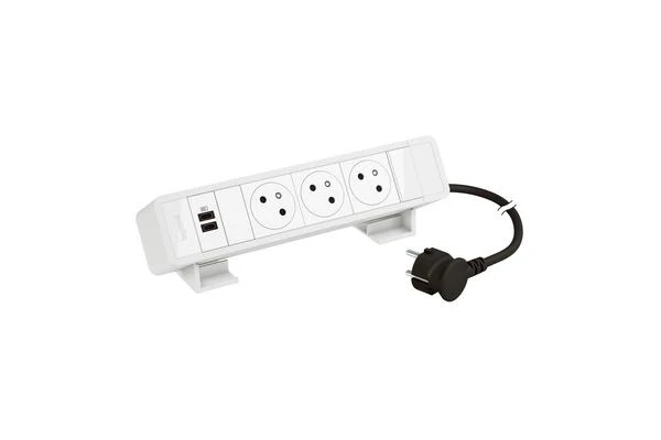 Bloc Bureau 3x2P+T F/B + USB C+C 15W et cordon 2m fiche - Bl