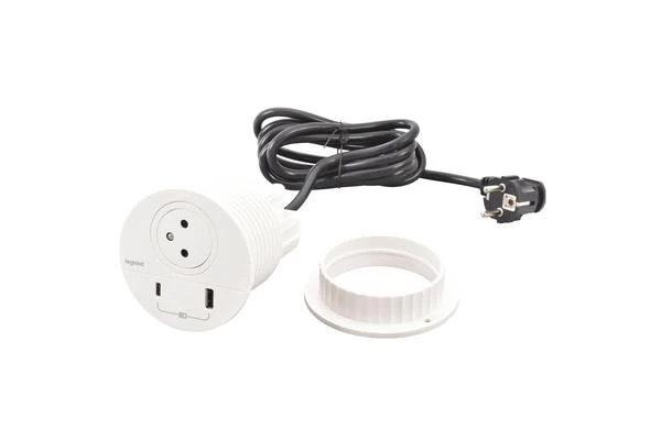 Disq80 Incara blanc prise f/b usb a+c cordon 2m avec fiche