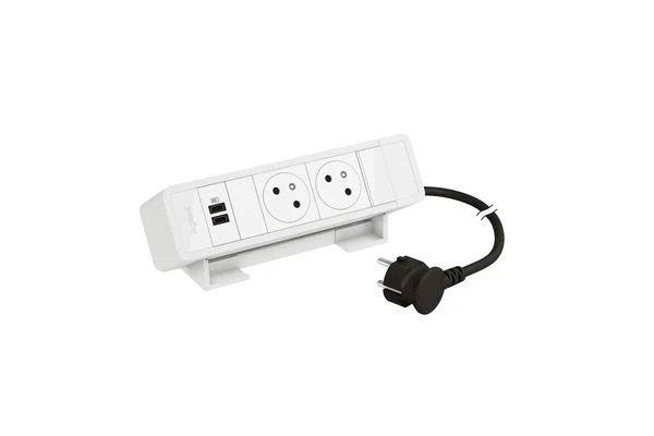 Bloc Bureau 2x2P+T F/B + USB C+C 15W et cordon 2m fiche - Bl
