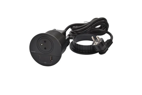 Disq80 Incara noir prise f/b usb a+c cordon 2m avec fiche