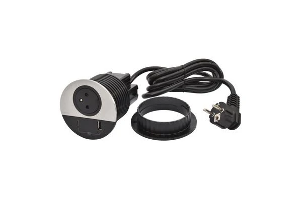 Disq80 Incara metal prise f/b usb a+c cordon 2m avec fiche