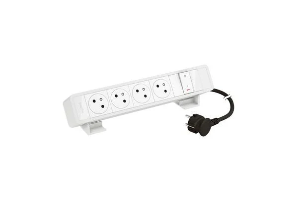 Bloc Bureau 4x2P+T F/B avec inter et cordon 2m fiche - Blanc