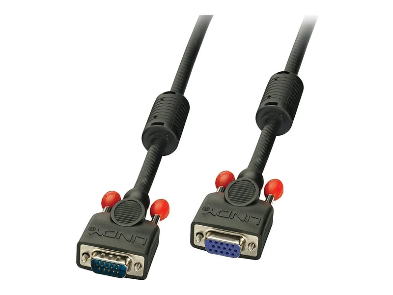 LINDY VGA Cable M/F Black 1m HD15 M/F with screws DDC-able