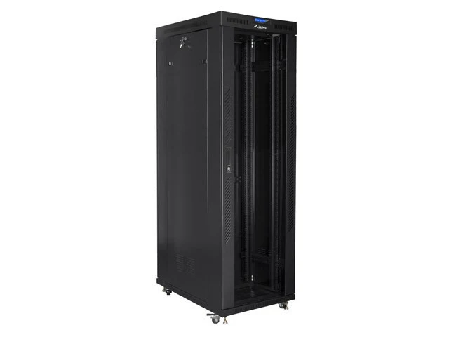 Lanberg FF01-8042-12BL free standing rack 19inch cabinet 42U 800x1000 glass door LCD flat pack black