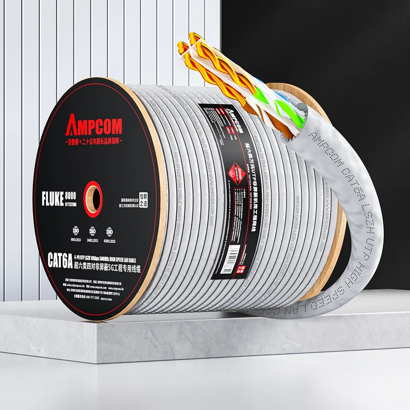 AMCPOM Cat6A Bulk Network Cable, 0.58±0.01mm Pure Copper Stranded Wire, 500MHz, Unshielded (UTP), Beijise LSZH Sheath, 1000ft (305m) / Reel