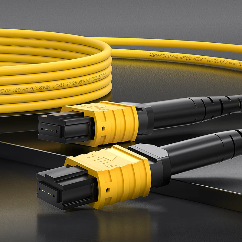 AMPCOM MPO-8 Jumper, Single Mode (OS2 9/125μm) 8 Fibers Optic Cable, MPO APC (Female) to MPO APC (Female), Yellow LSZH Jacket