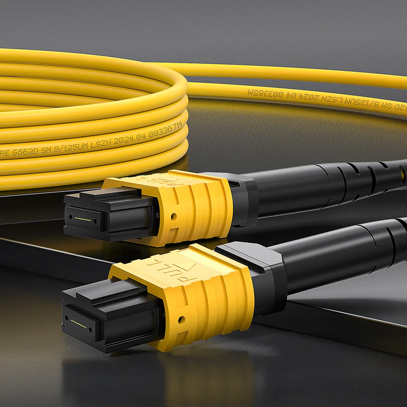 AMPCOM MPO-12 Jumper, Single Mode (OS2 9/125μm) 12 Fibers Optic Cable, MPO APC (Female) to MPO APC (Female), Yellow LSZH Jacket