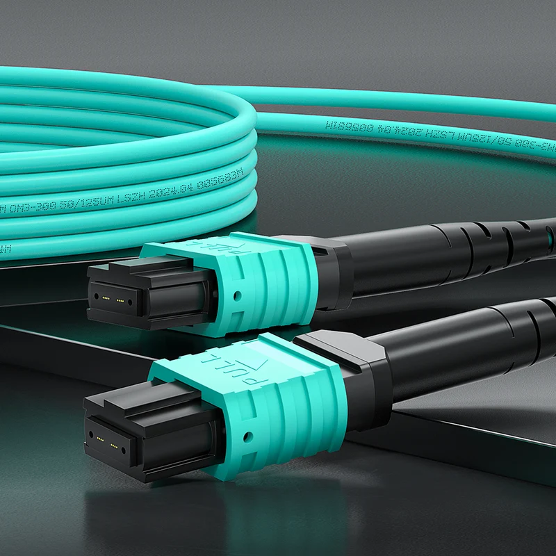 AMPCOM MPO-8 Jumper, Multimode OM3 50/125µm 8 Fibers Optic Cable, MPO APC (Female) to MPO APC (Female), Aqua LSZH Jacket