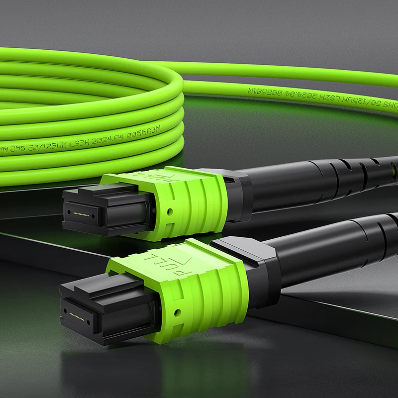 AMPCOM MPO-12 Jumper, Multimode OM5 50/125µm 12 Fibers Optic Cable, MPO UPC (Female) to MPO UPC (Female), Green LSZH Jacket