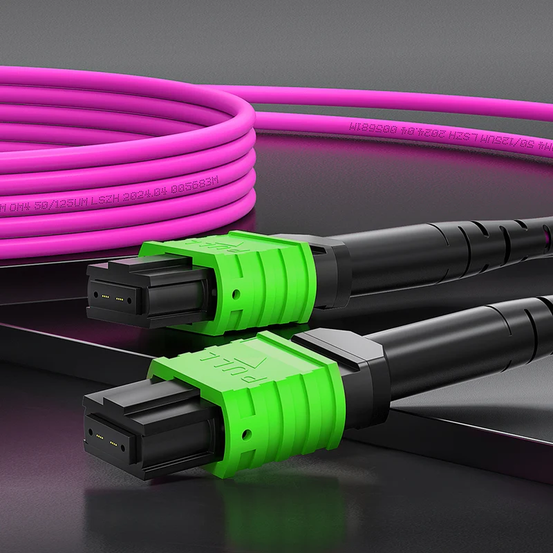 AMPCOM MPO Trunk Cable, MPO-8 APC (Female) to MPO-8 APC (Female), 8 Fibers, Multimode (OM4), LSZH/Riser, 0.35dB Max, Magenta
