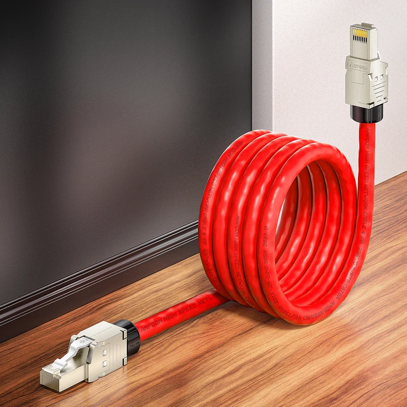 AMPCOM Custom CAT6a S/FTP Patch Cable, Zinc Alloy Shielded Connector, LSZH Flame-Retardant S/FTP Cable