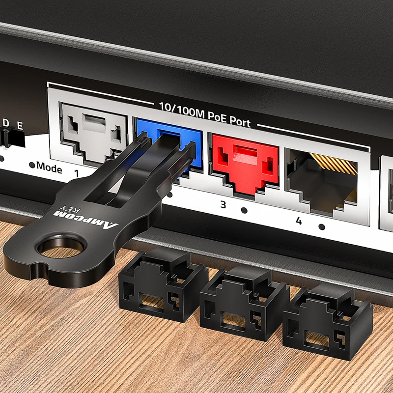 AMPCOM RJ45 Port Lock with Key，Ethernet Port Blocker for Network Security