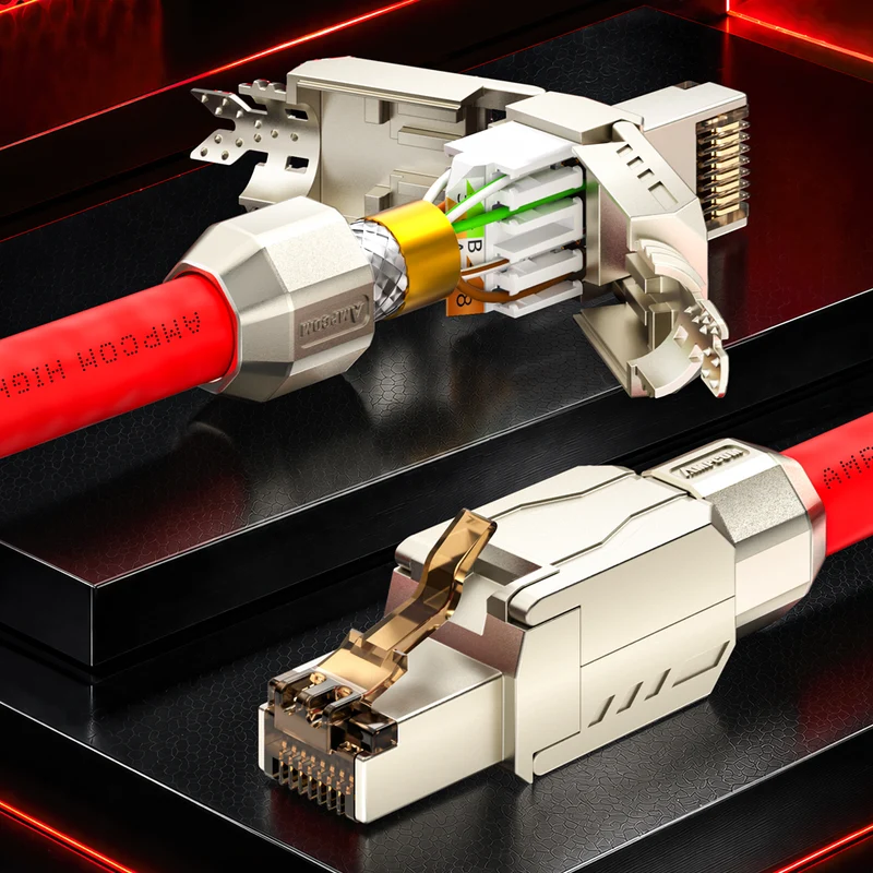 AMPCOM CFS Series Cat6 Zinc-Alloy Shielded Tool-Free RJ45 Connector for 22-24 AWG Ethernet Cable