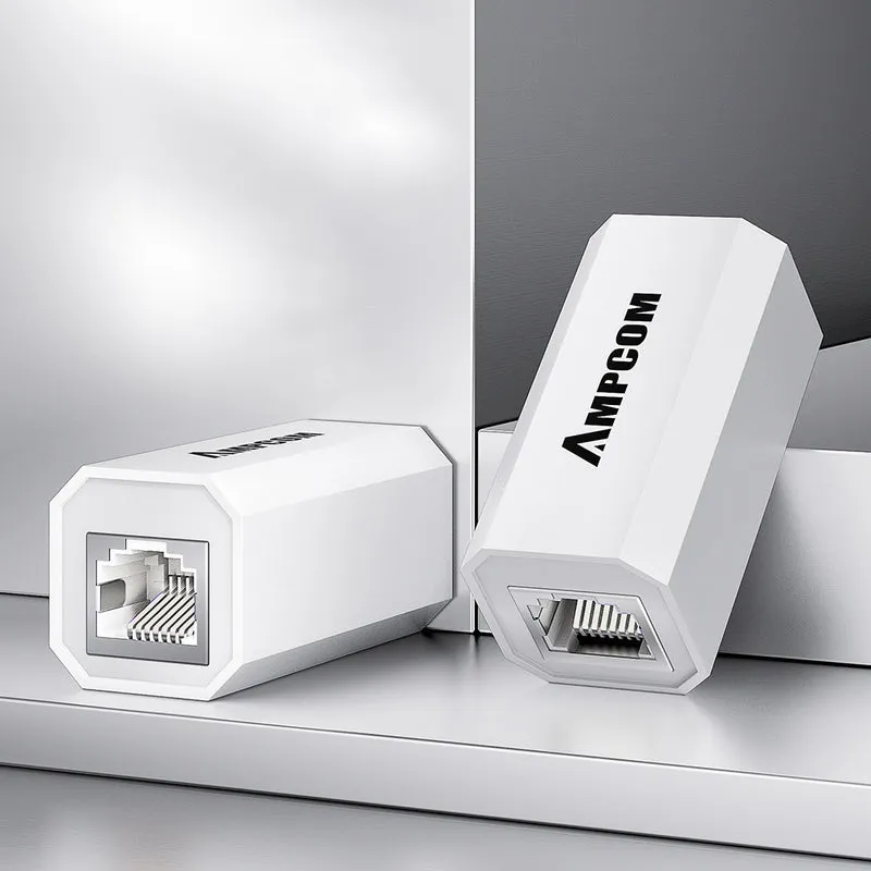 AMPCOM Cat6 Shielded Gigabit RJ45 Inline Coupler, Value Edition, White ABS Housing