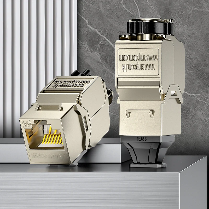 AMPCOM CAT6a Shielded Tool-less Keystone Jack With Ratchet Lock Design, Zinc Alloy Housing