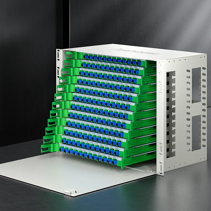 AMPCOM 144-Port Optical Distribution Frame (ODF), OM2 Singlemode Fiber Patch Panel with SC Couplers & Pigtails
