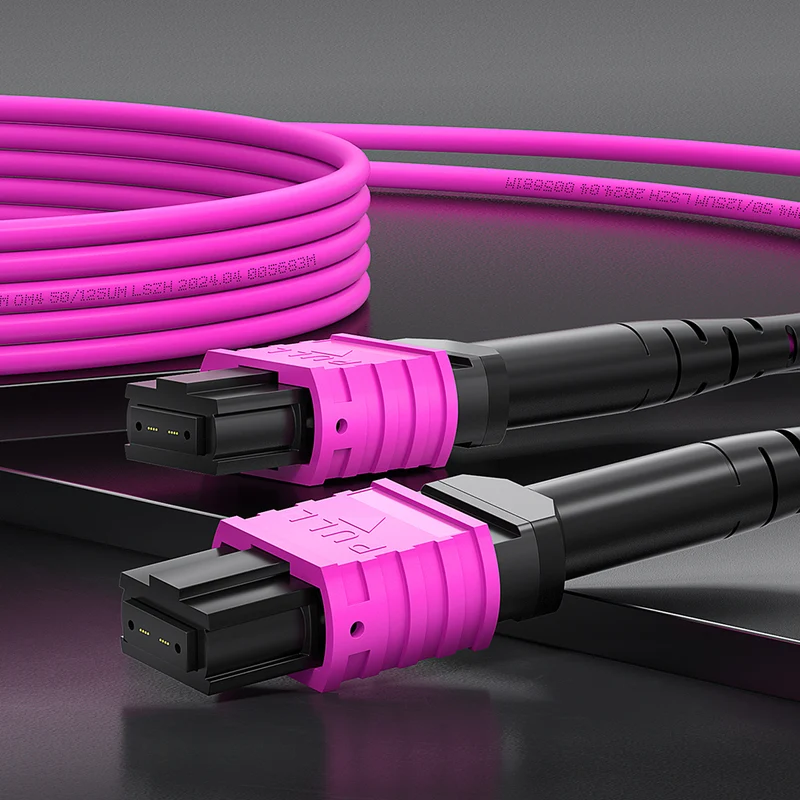AMPCOM MPO Trunk Cable, MPO-8 UPC (Female) to MPO-8 UPC (Female), 8 Fibers, Multimode (OM4), LSZH/Riser, 0.35dB Max, Magenta