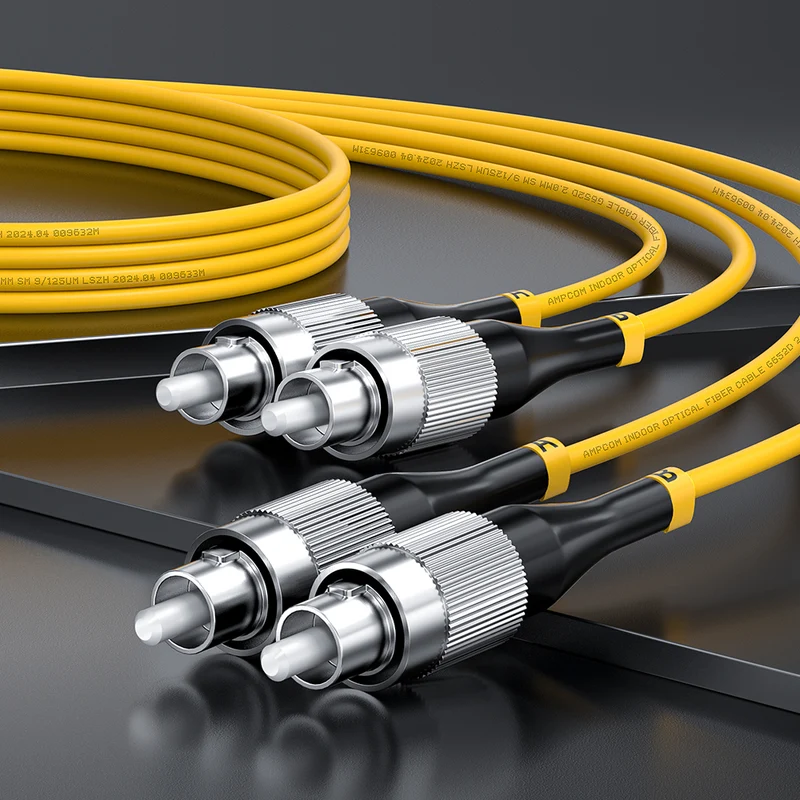 AMPCOM FC to FC SMF 9/125μm Single Mode (OS2) Duplex Fiber Optic Patch Cable, LSZH OFNR 2.0mm Jacket