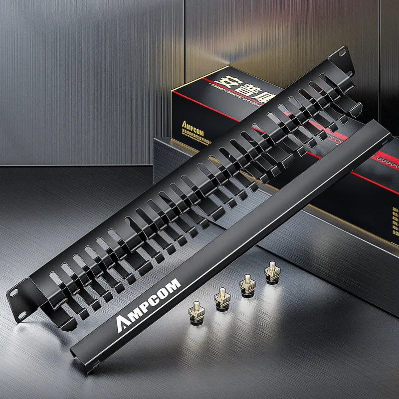 AMPCOM 1U 24-Slot 48-Port Cable Manager, Enlarged Duct, Reinforced Steel, Dual-Hinged Cover